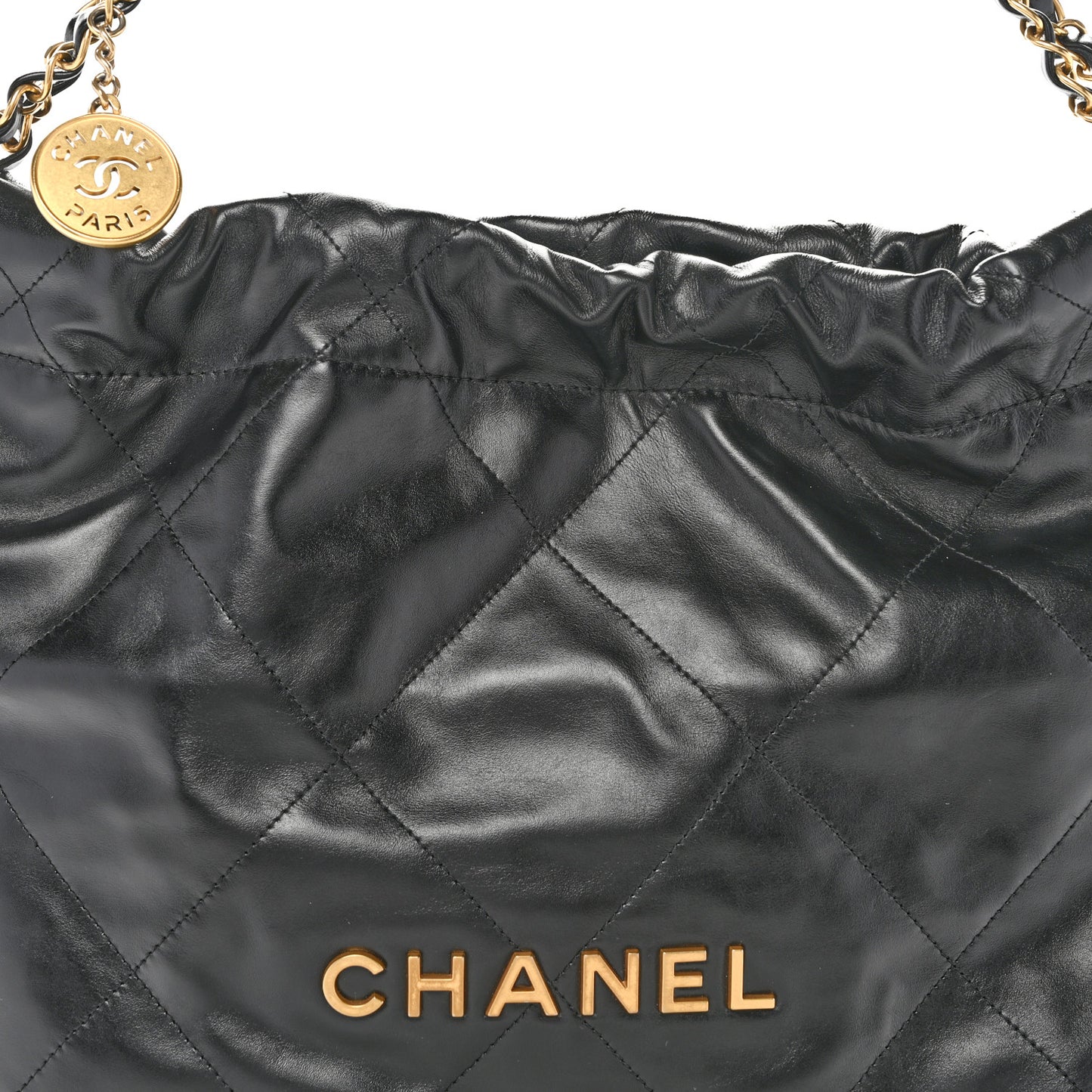 Shiny Calfskin Quilted Small Chanel 22 Black