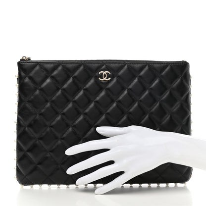 Chanel Calfskin Quilted Pearl Medium Cosmetic Case Black 2 of 8