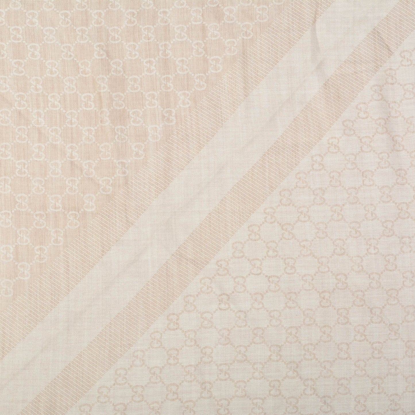 Wool Silk Monogram GGWeb Fringe Shawl Golden Beige