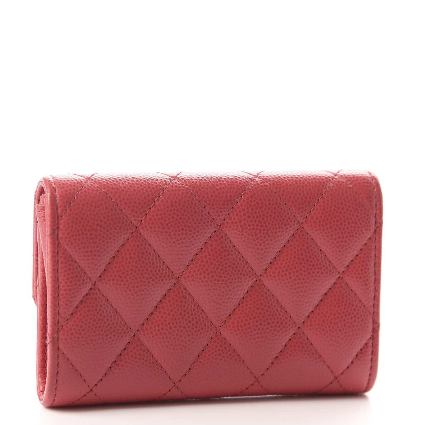 Caviar Quilted Flap Card Holder Wallet Dark Pink