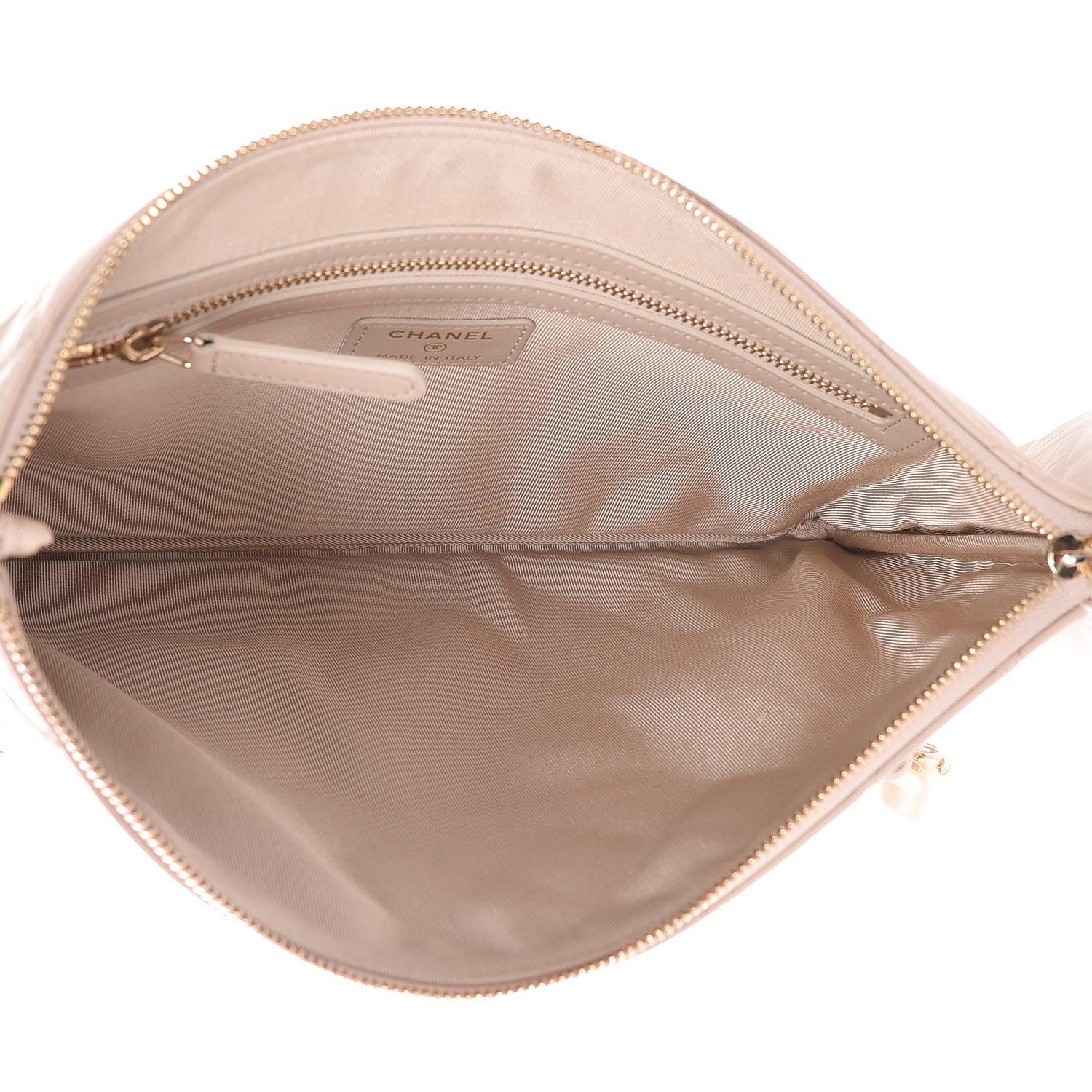 Chanel Shiny Crumpled Calfskin Medium Night by the C Pouch Clutch Light Beige 5 of 8