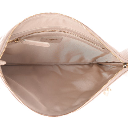 Chanel Shiny Crumpled Calfskin Medium Night by the C Pouch Clutch Light Beige 5 of 8