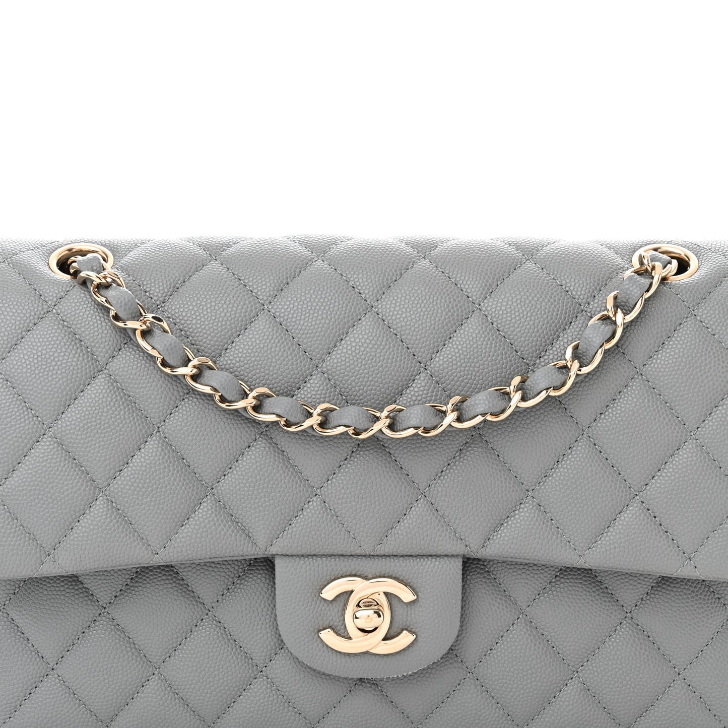 Caviar Quilted Medium Double Flap Grey