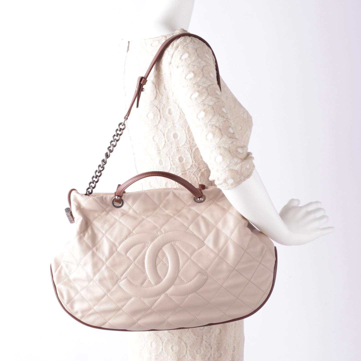 Iridescent Calfskin Country Chic Hobo Ecru