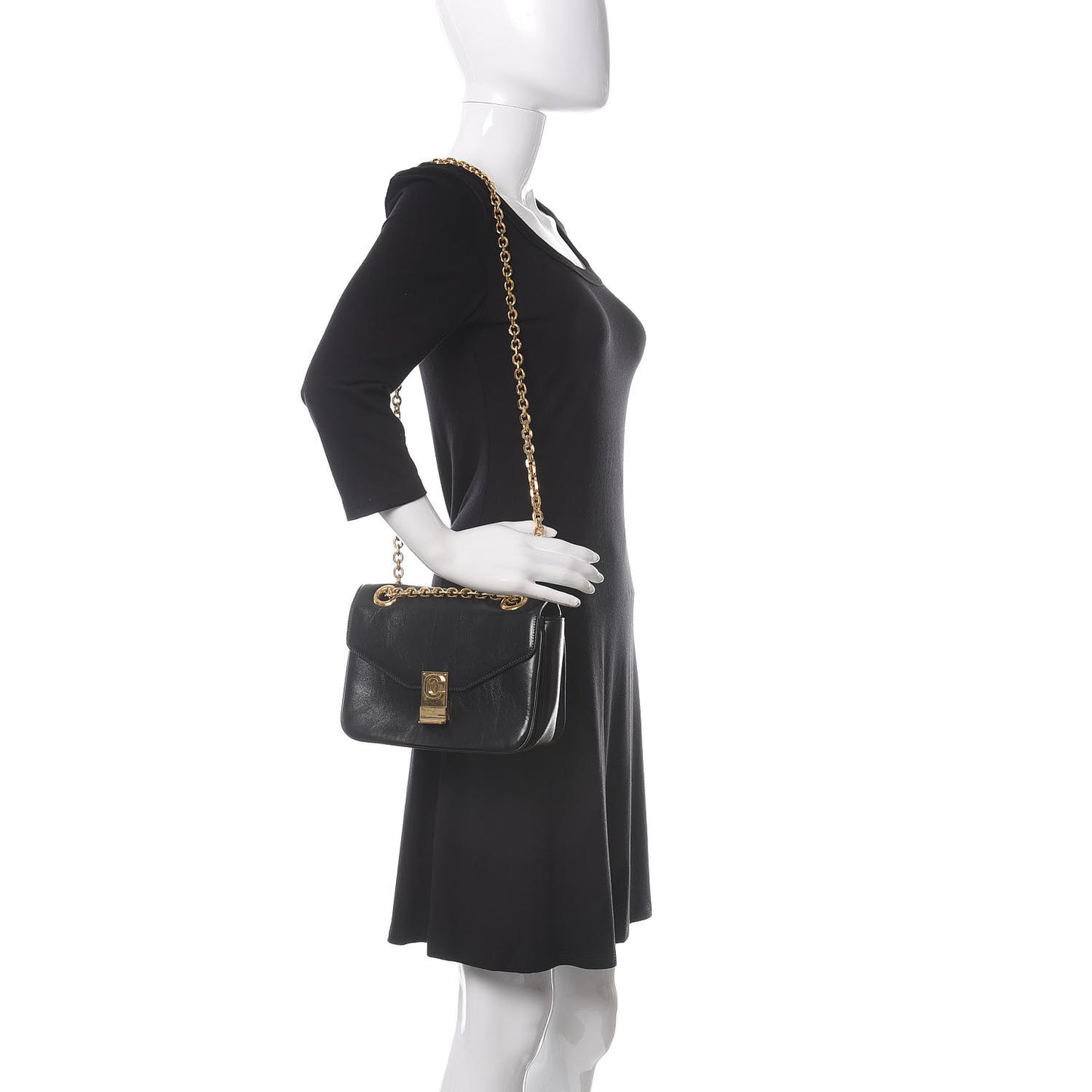 Shiny Calfskin Small C Bag Black