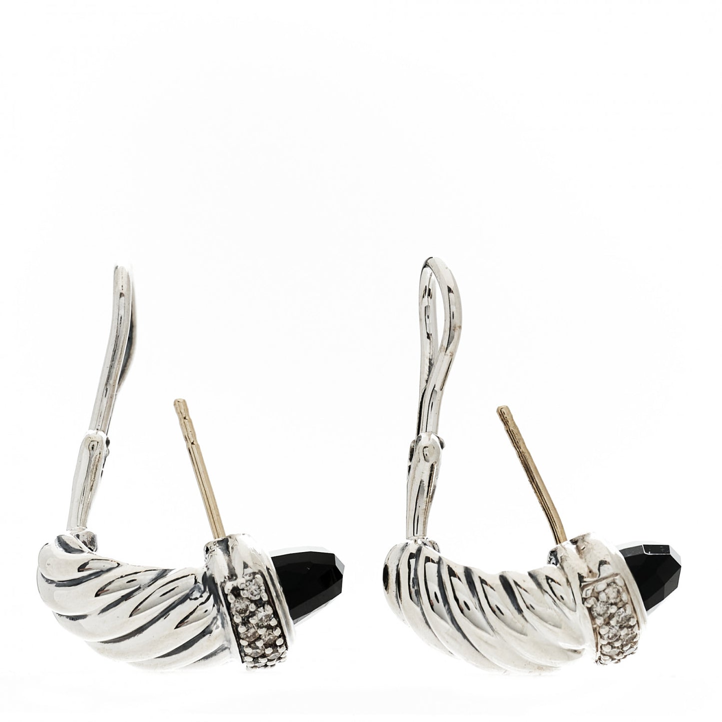 Sterling Silver Diamond Black Onyx Shrimp Earrings