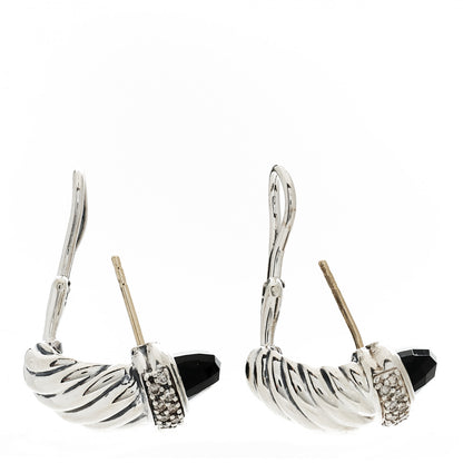 David Yurman Sterling Silver Diamond Black Onyx Shrimp Earrings 3 of 4