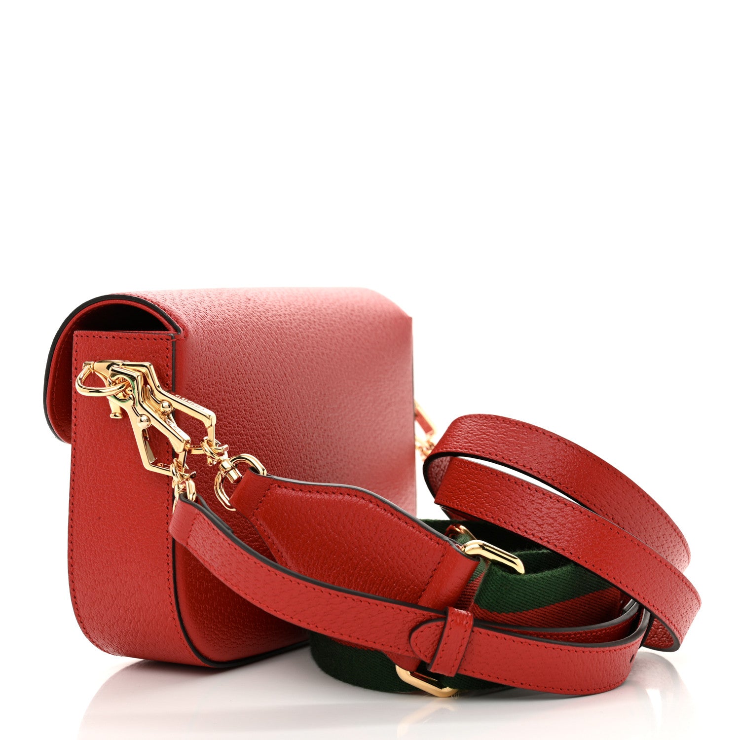 Gucci X ADIDAS Textured Dollar Calfskin Web Trefoil Mini Horsebit 1955 Shoulder Bag Hibiscus Red Off White 3 of 10