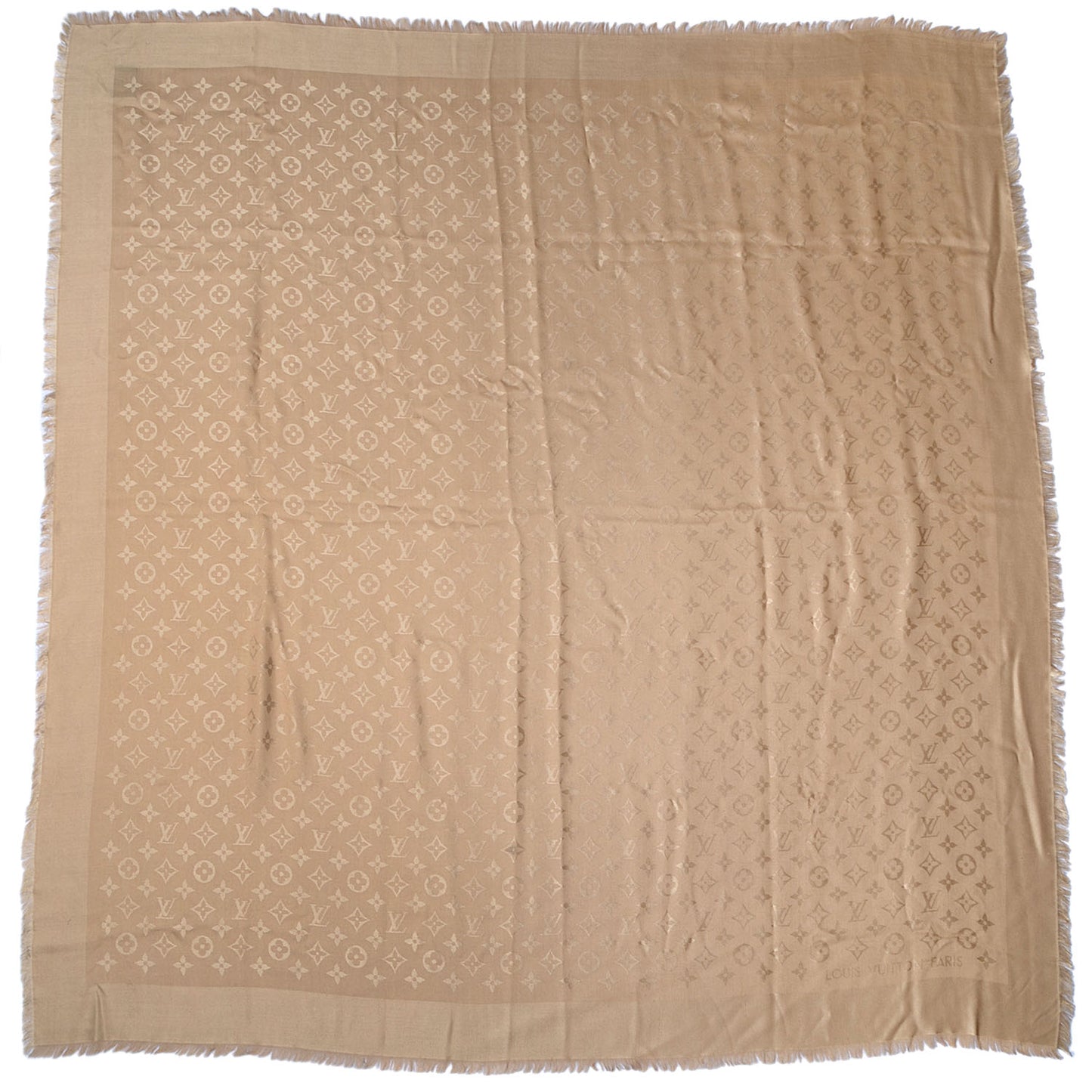Silk Wool Monogram Shawl Beige