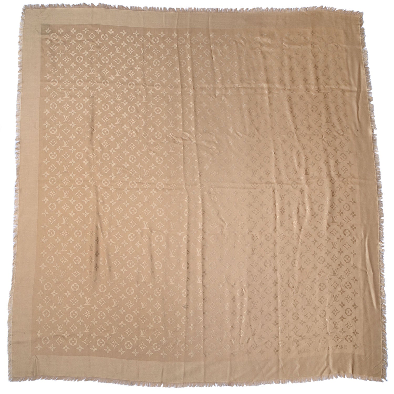 Louis Vuitton Silk Wool Monogram Shawl Beige 3 of 5