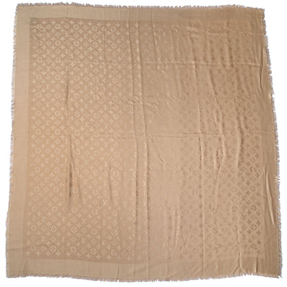 Louis Vuitton Silk Wool Monogram Shawl Beige 3 of 5