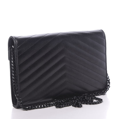 Saint Laurent Grain De Poudre Matelasse Chevron Monogram Chain Wallet Black 3 of 10