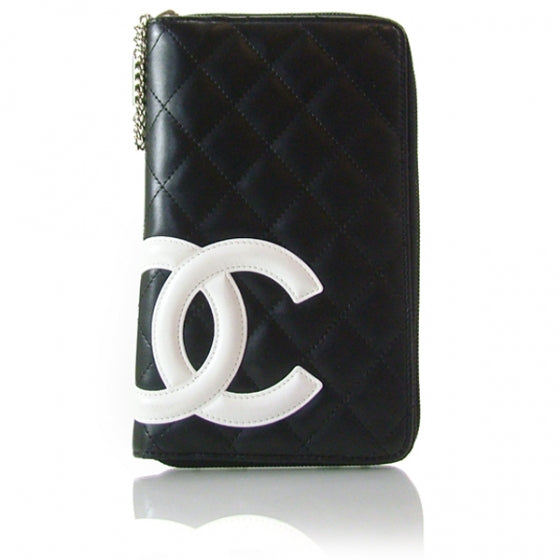 Calfskin Cambon Zip Around Organizer Wallet Black White