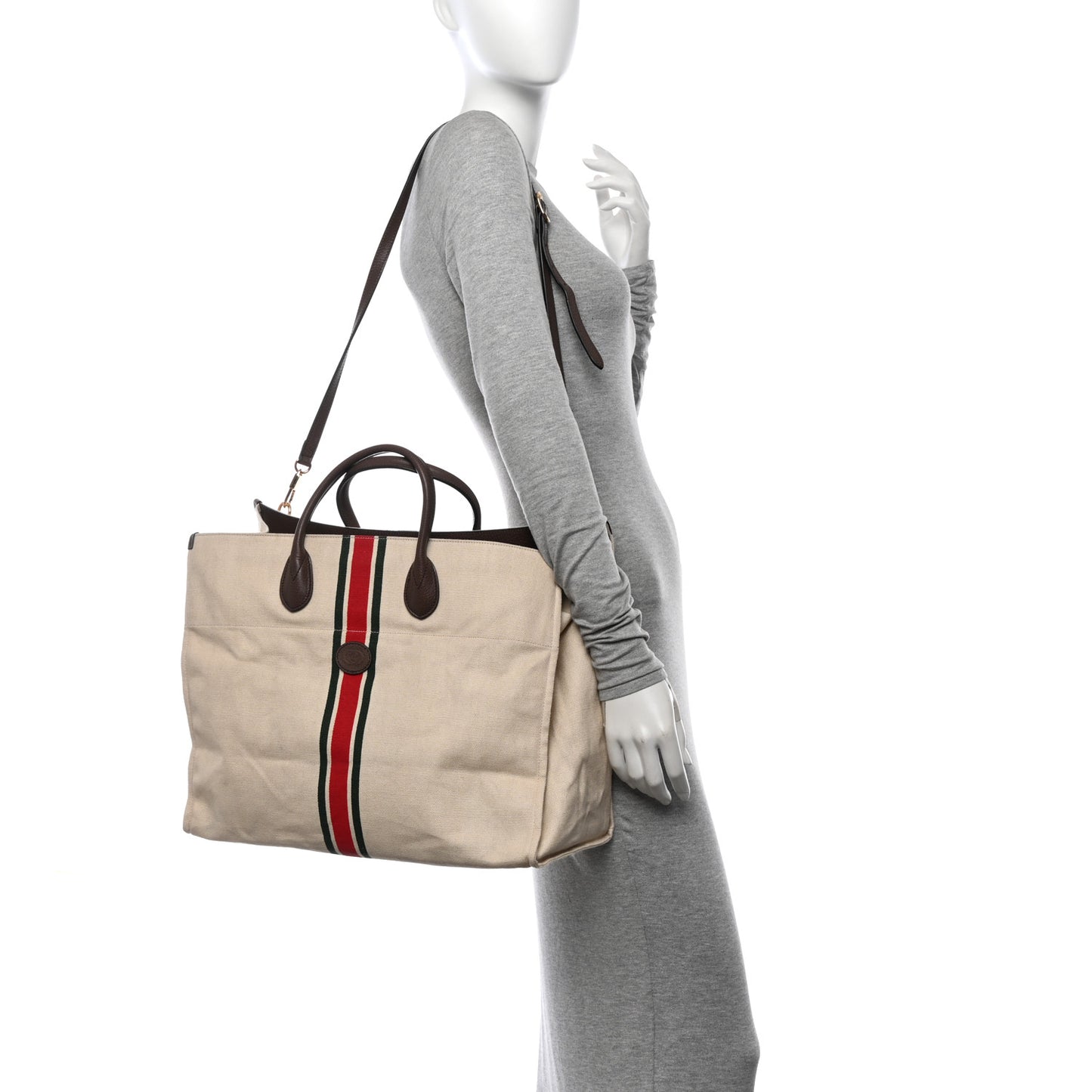 Linen Heavy Canvas Textured Dollar Calfskin Web Large Retro Interlocking G Foldable Tote Light Beige New Acero