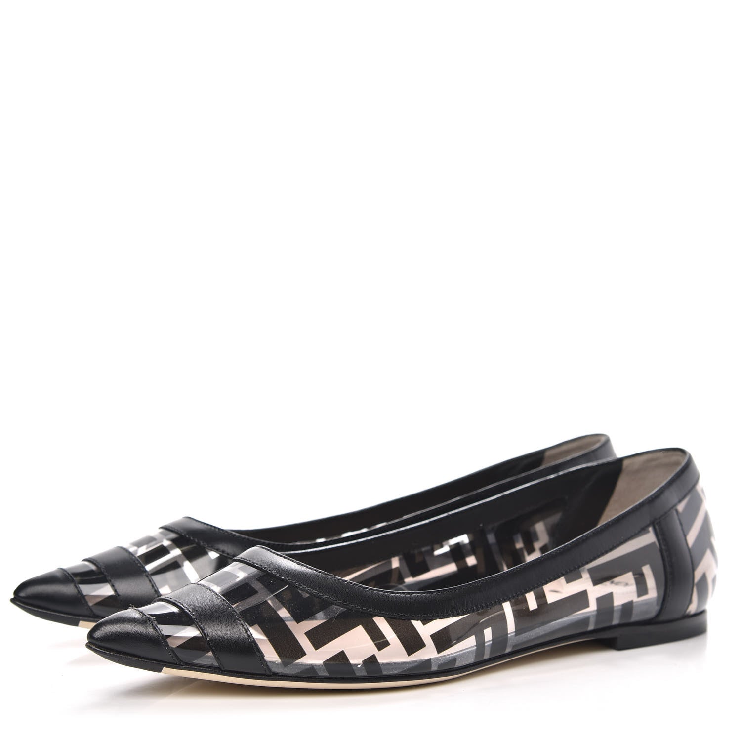 Fendi PVC Calfskin FF Colibri Ballerina Flats 37 Black 3 of 7