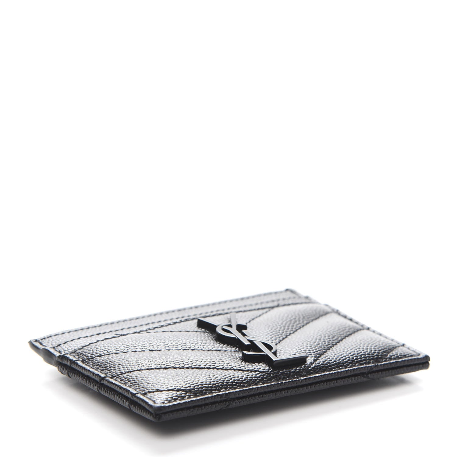 Saint Laurent Grain De Poudre Matelasse Chevron Monogram Credit Card Case Black 4 of 10