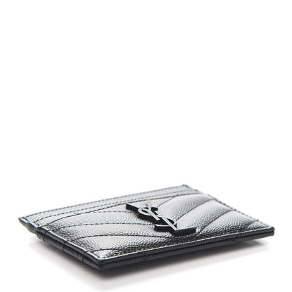 Saint Laurent Grain De Poudre Matelasse Chevron Monogram Credit Card Case Black 4 of 10