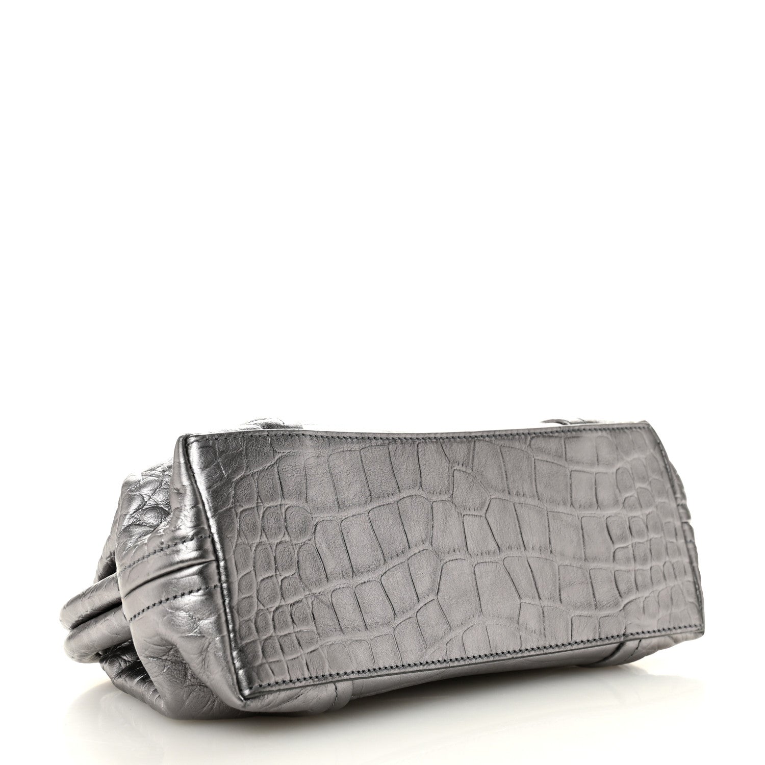 Balenciaga Extra Supple Calfskin Crocodile Embossed Editor Clutch Silver 4 of 7