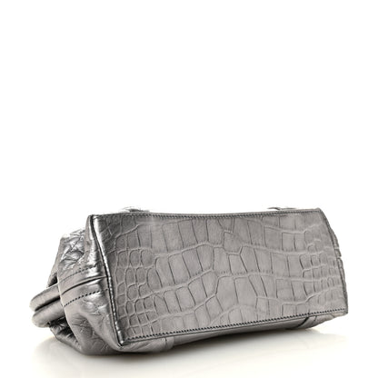 Balenciaga Extra Supple Calfskin Crocodile Embossed Editor Clutch Silver 4 of 7