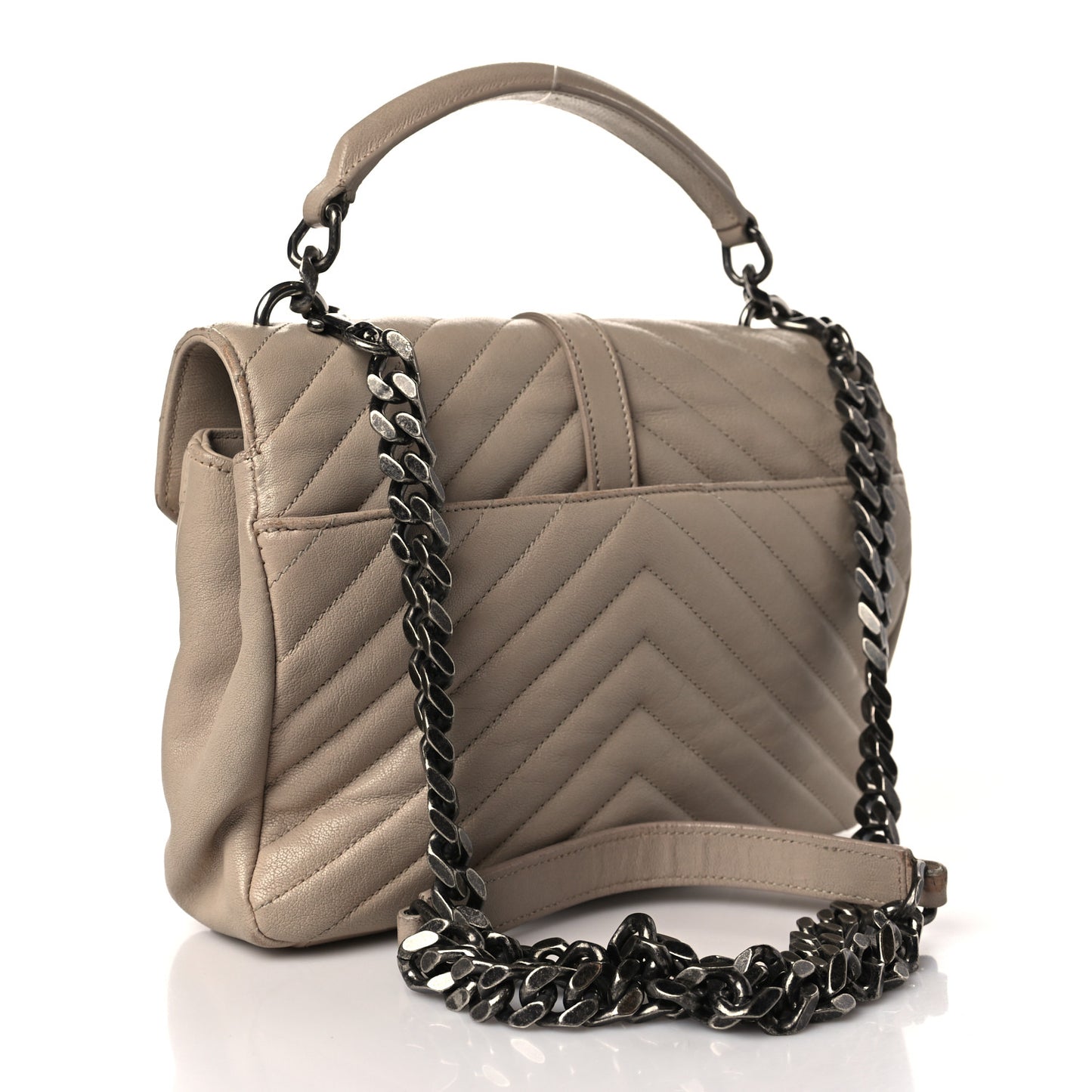 Sheepskin Matelasse Chevron Monogram Medium College Bag Dark Beige
