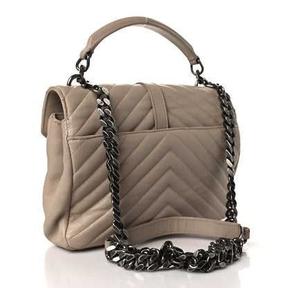 Saint Laurent Sheepskin Matelasse Chevron Monogram Medium College Bag Dark Beige 3 of 13