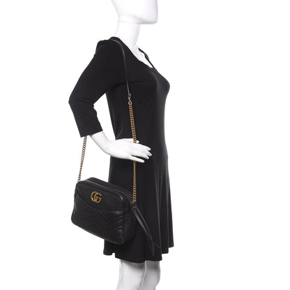 Gucci Calfskin Matelasse Medium GG Marmont Chain Shoulder Bag Black 2 of 10