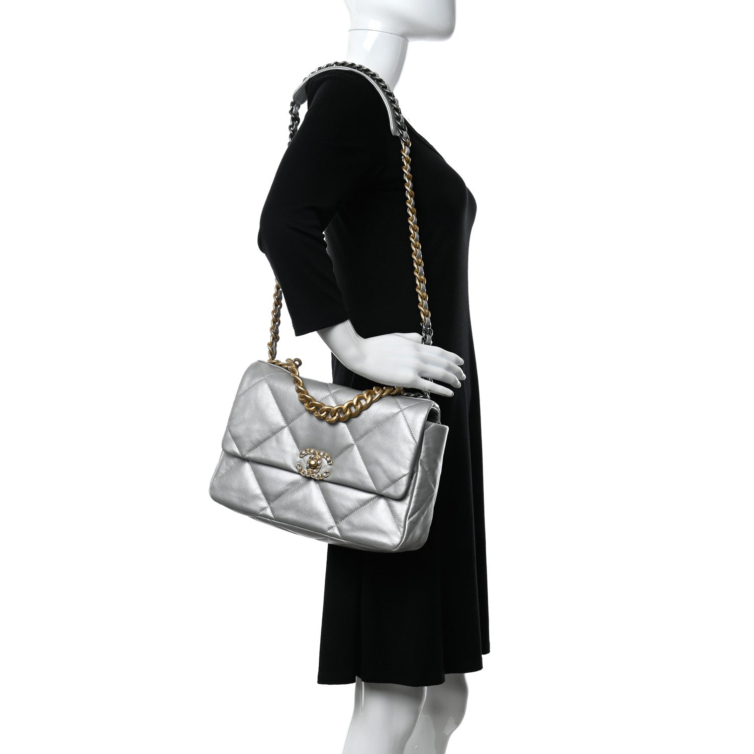 Chanel Metallic Goatskin Quilted Large Chanel 19 Flap Silver 2 of 11