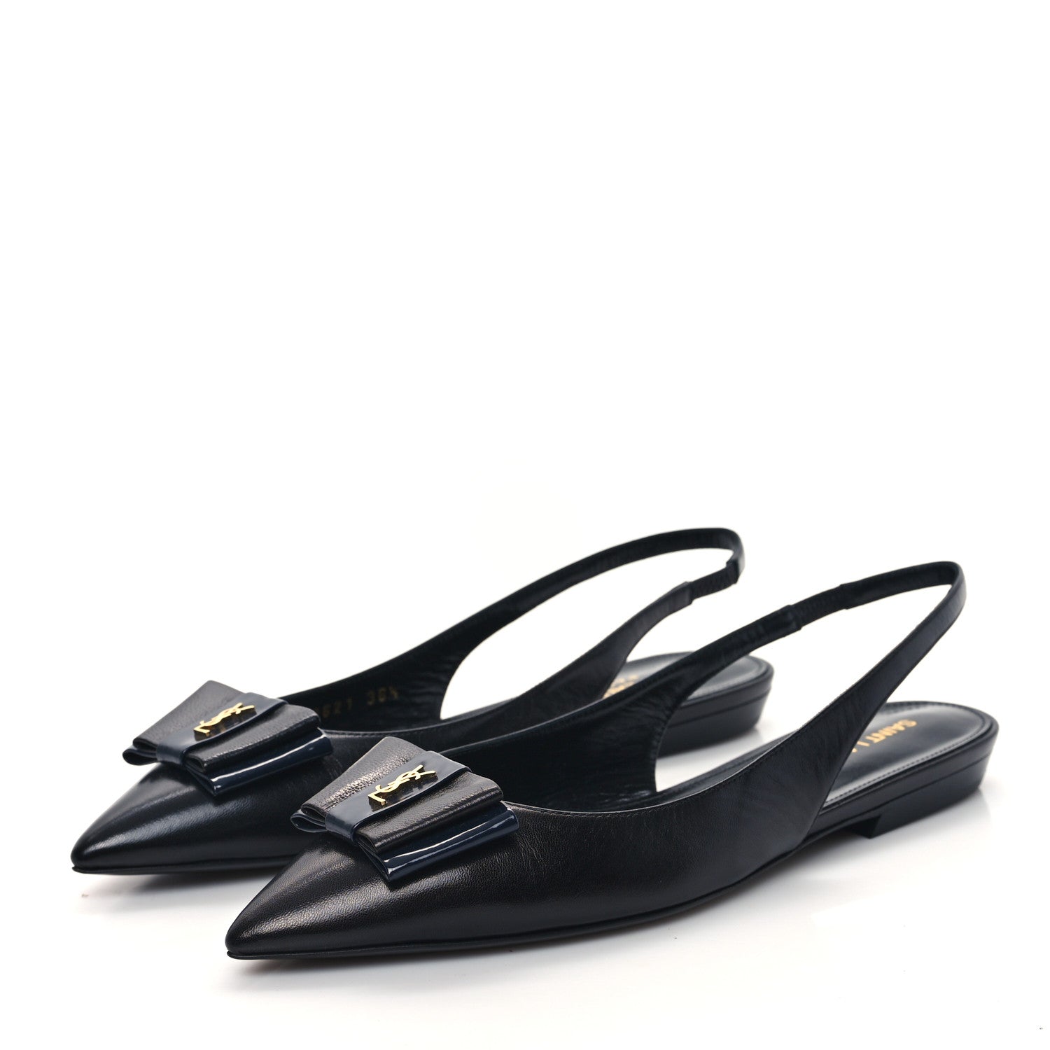 Saint Laurent Patent Smooth Lambskin Anais Slingback Flats 36.5 Black Navy 2 of 10