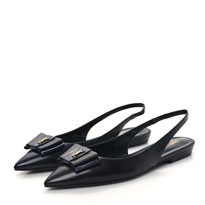 Saint Laurent Patent Smooth Lambskin Anais Slingback Flats 36.5 Black Navy 2 of 10