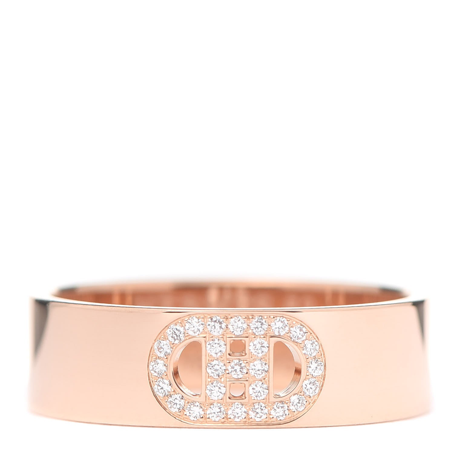 Hermes 18K Rose Gold Diamond PM H D'Ancre Ring 53 6.5 1 of 5