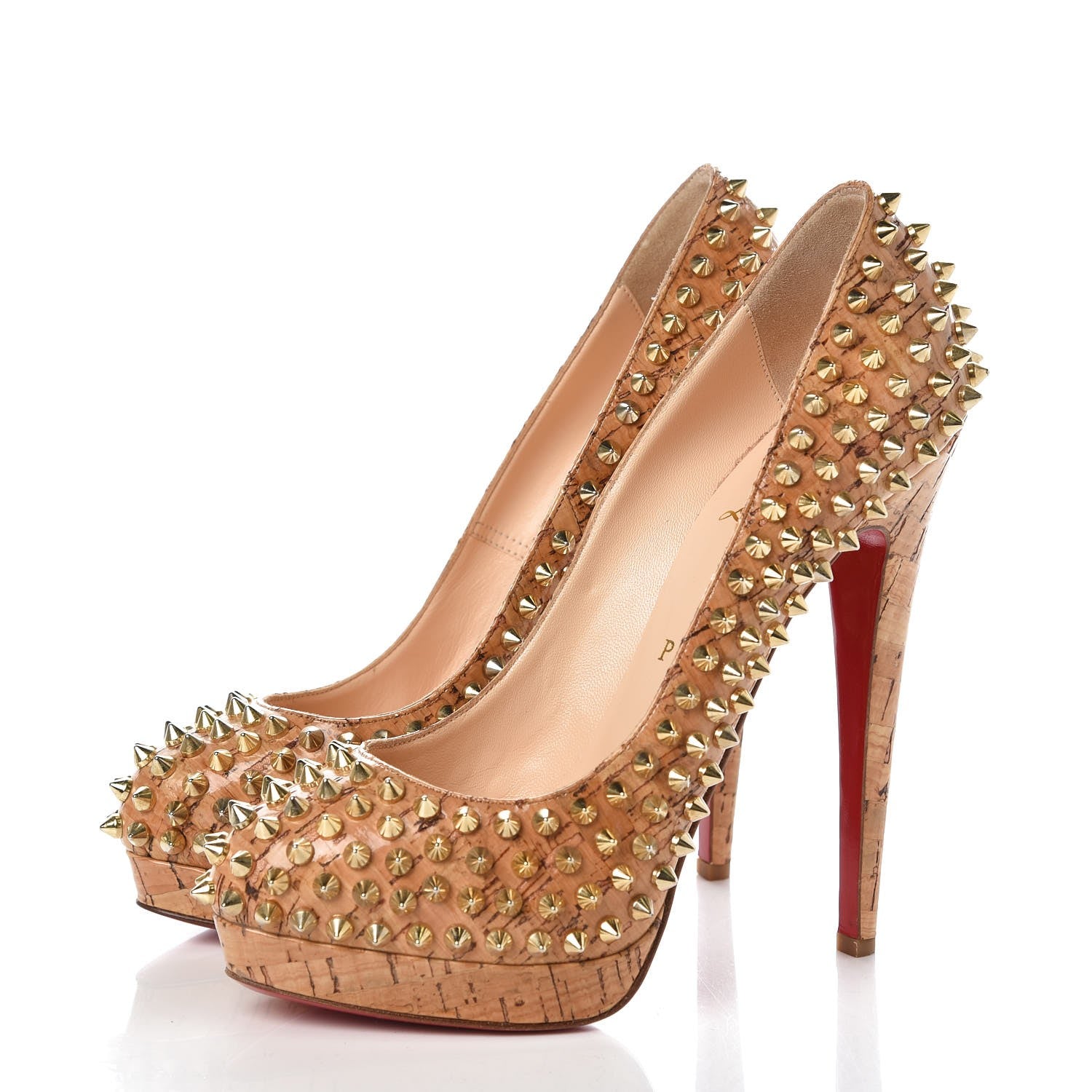 Christian Louboutin Cork Alti Spikes 160 Pumps 38 Natural Gold 3 of 7
