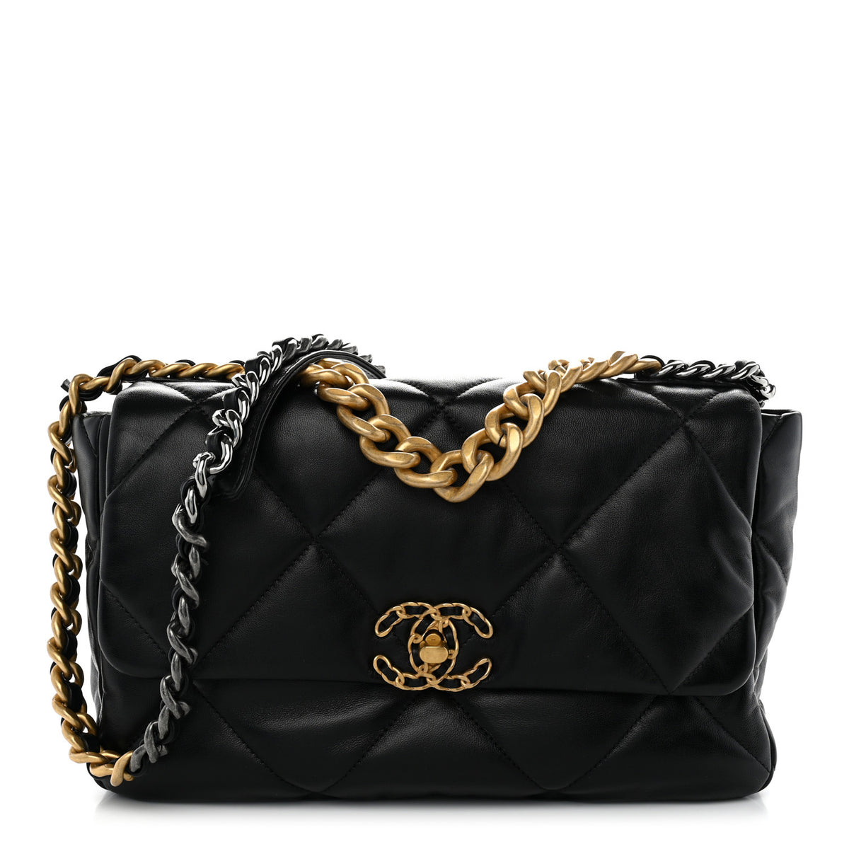 Lambskin Quilted Large Chanel 19 Flap Black