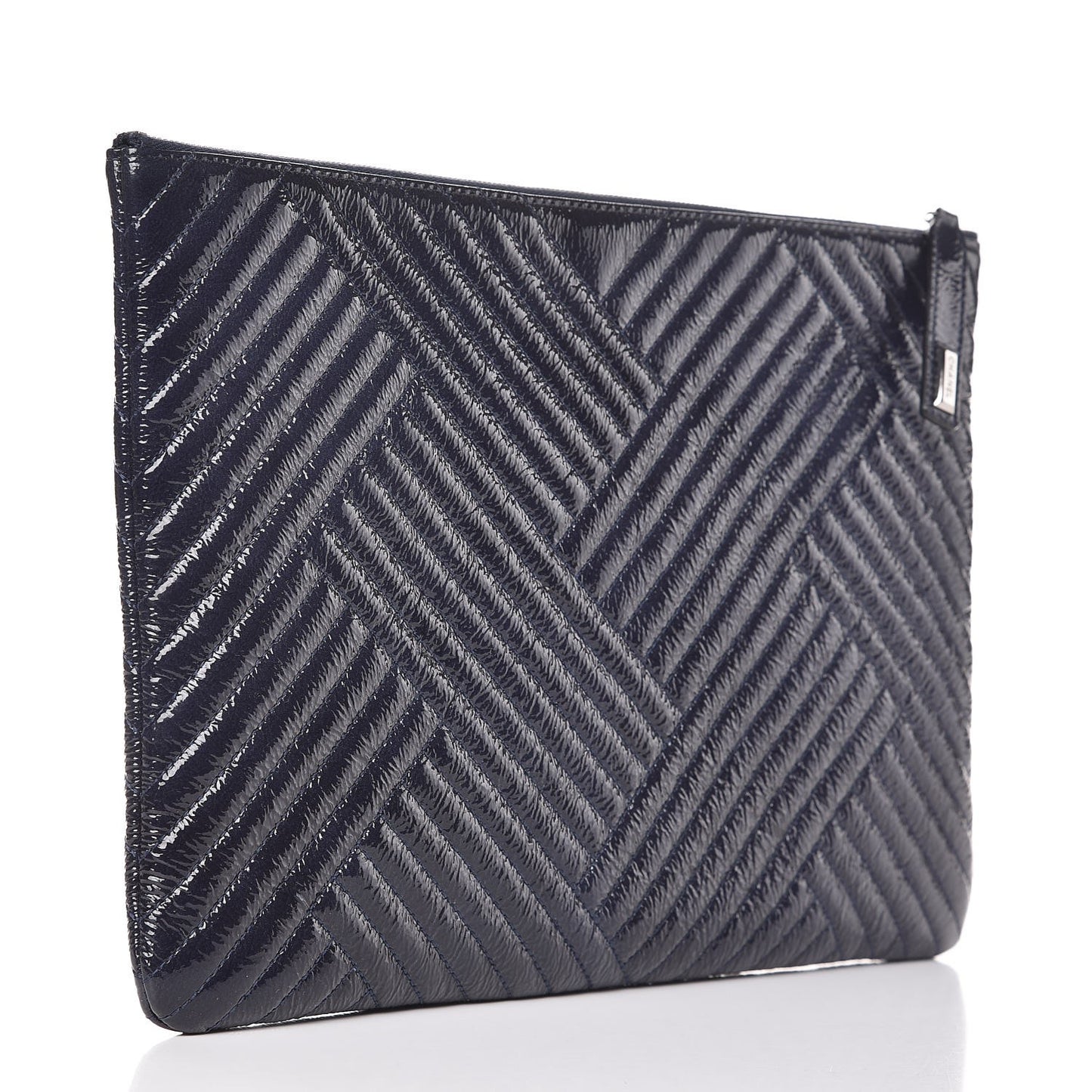 Distressed Patent Chevron Quilted Medium CC Crossing Cosmetic Case Navy
