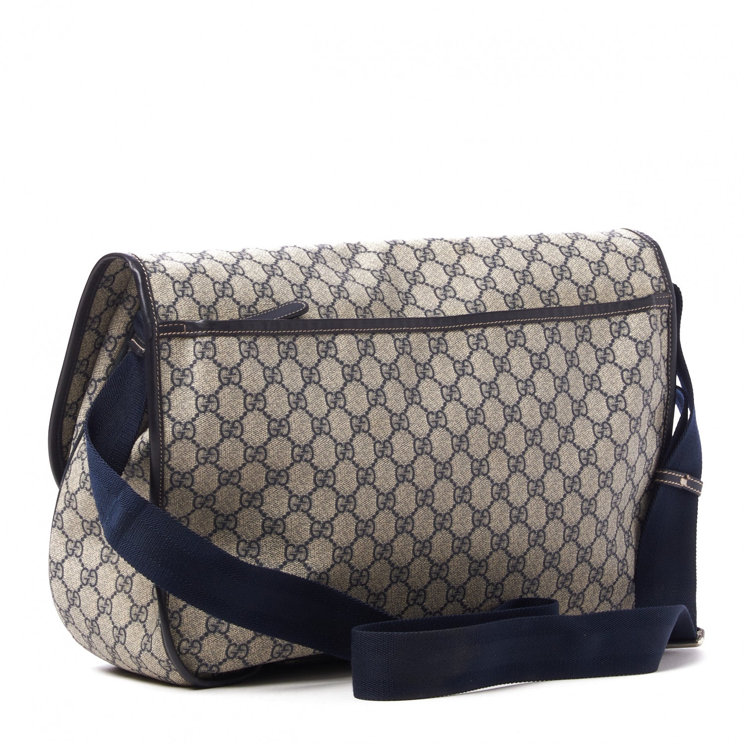 Gucci GG Plus Monogram Large Double Buckle Flap Messenger Bag Beige Navy 2 of 11