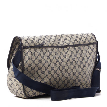 Gucci GG Plus Monogram Large Double Buckle Flap Messenger Bag Beige Navy 2 of 11