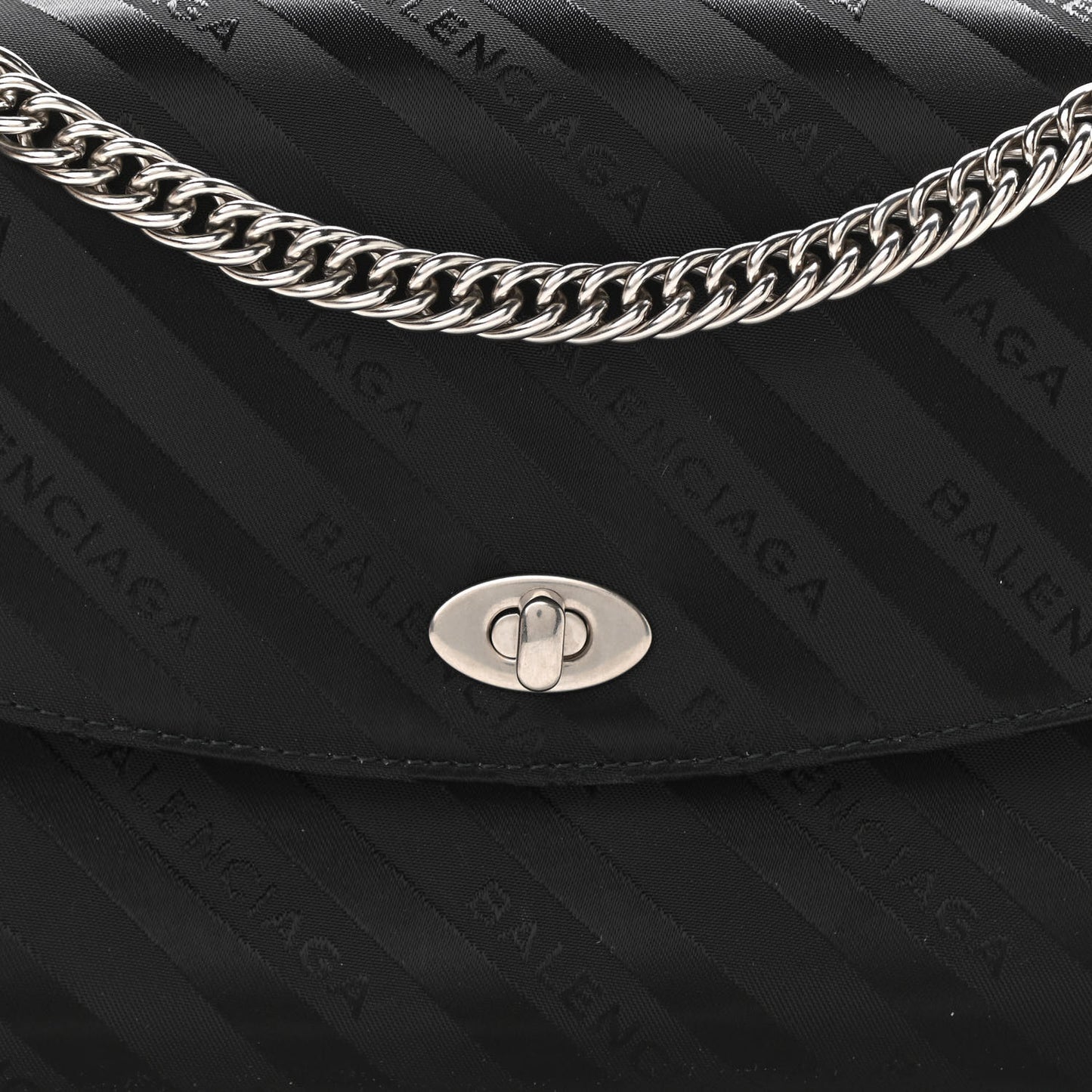 Nylon Jacquard Diagonal Logo Medium Scarf Lock Chain Shoulder Bag Black Red