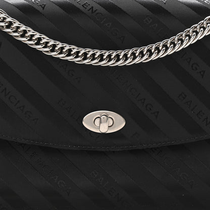 Balenciaga Nylon Jacquard Diagonal Logo Medium Scarf Lock Chain Shoulder Bag Black Red 7 of 9