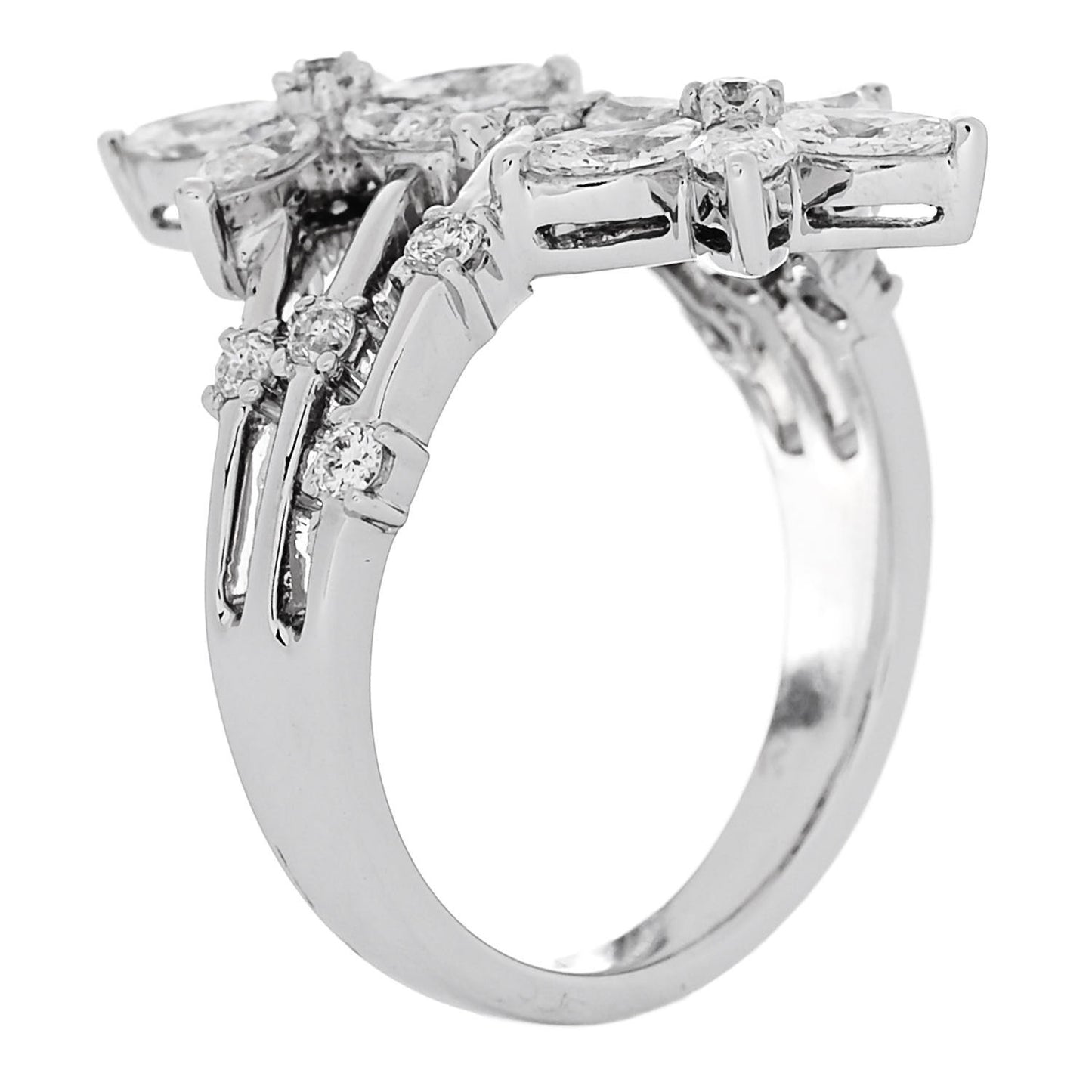 18K White Gold Diamond 1.46ctw Flower Ring 53 6.5