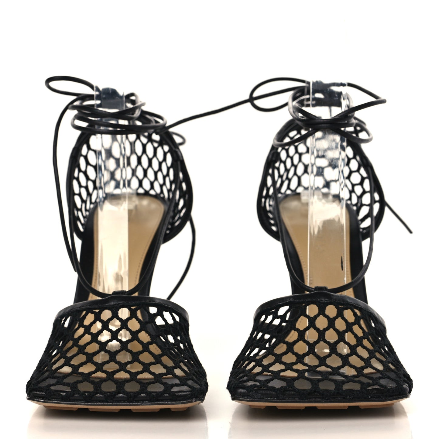 Mesh Nappa Stretch Ankle Tie Sandals 37.5 Black