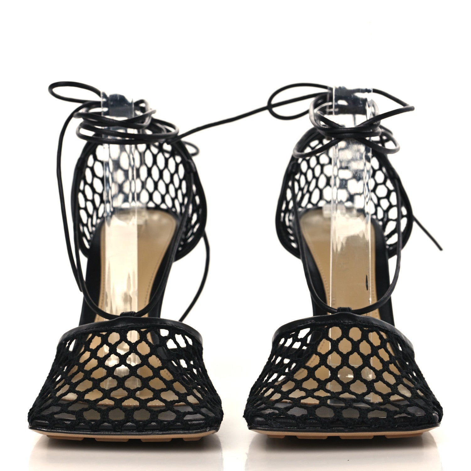 Bottega Veneta Mesh Nappa Stretch Ankle Tie Sandals 37.5 Black 2 of 9