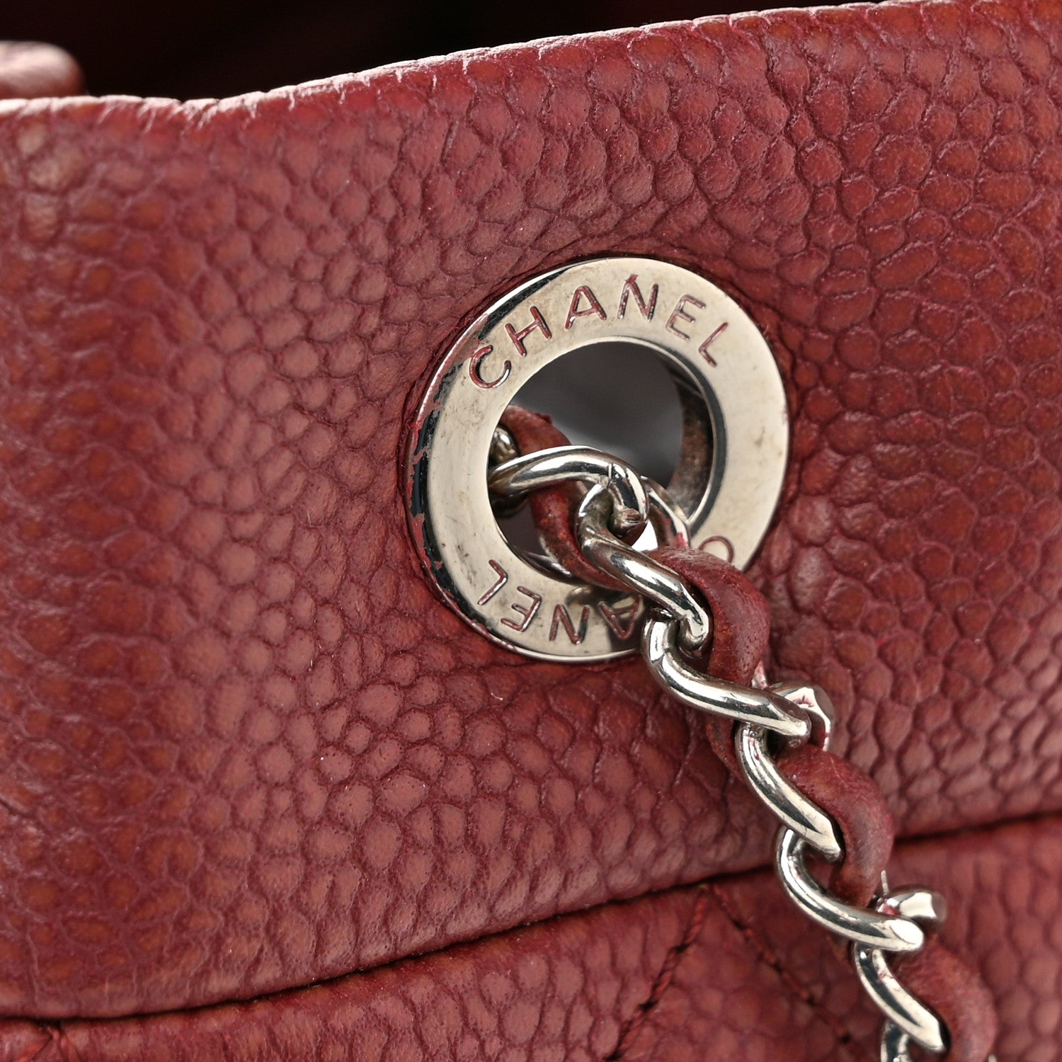 Chanel Caviar Flat Quilted CC Chain Bucket Drawstring Bag Burgundy 14 of 16