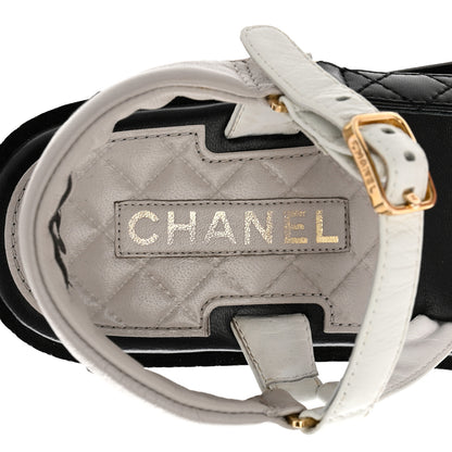 Chanel Lambskin Quilted CC Logo Platform Sandals 39 Black White Pink 7 of 8