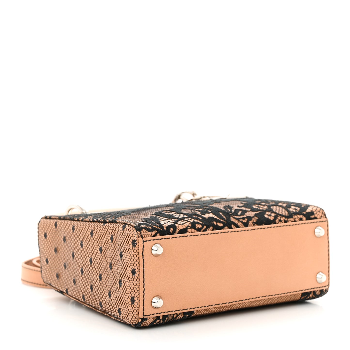 CHRISTIAN DIOR Lace Lambskin Mini Lady Dior Beige Black