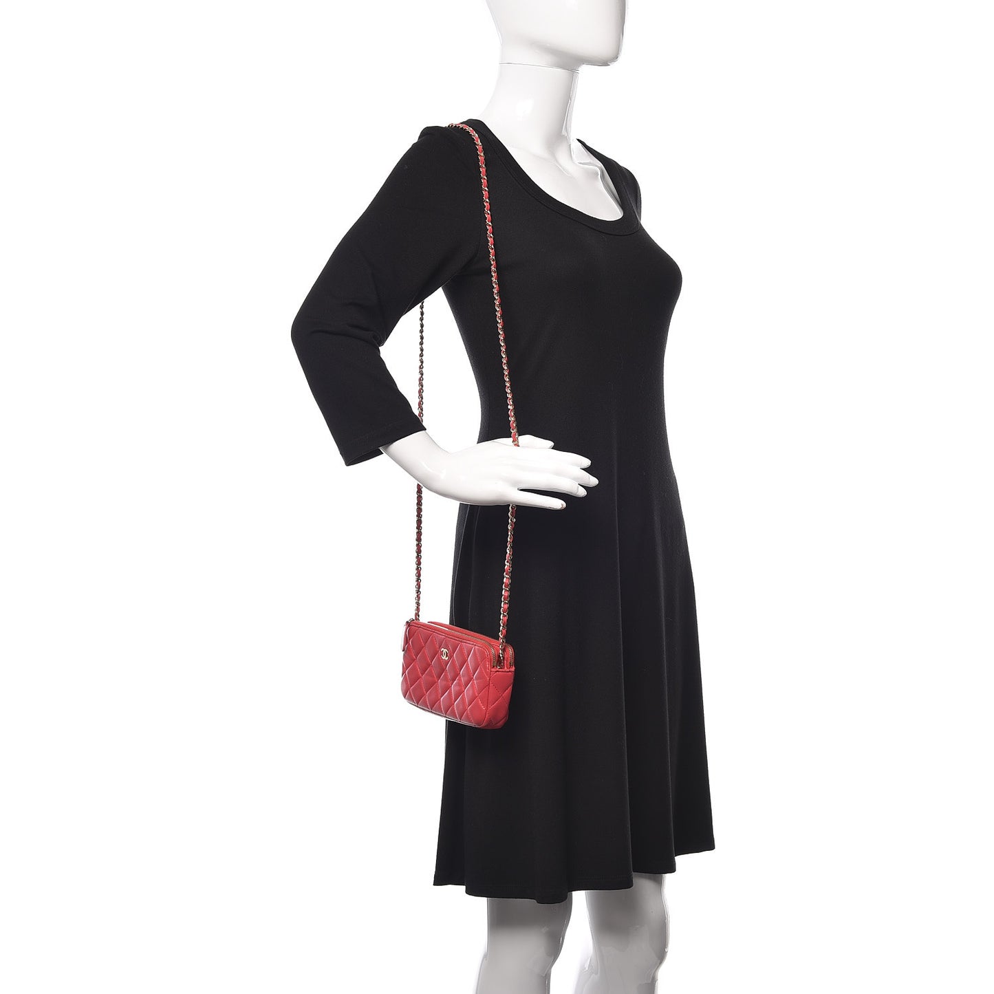Lambskin Quilted Small Clutch With Chain Dark Pink