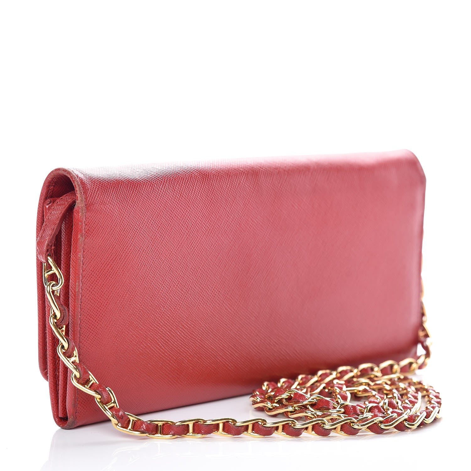 Prada Saffiano Metal Oro Chain Wallet Fuoco 3 of 21