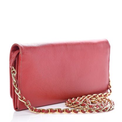 Prada Saffiano Metal Oro Chain Wallet Fuoco 3 of 21