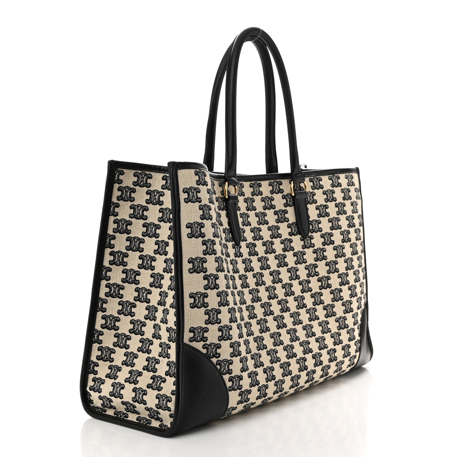 Celine Canvas Calfskin Triomphe Embroidered Horizontal Cabas Black 3 of 12