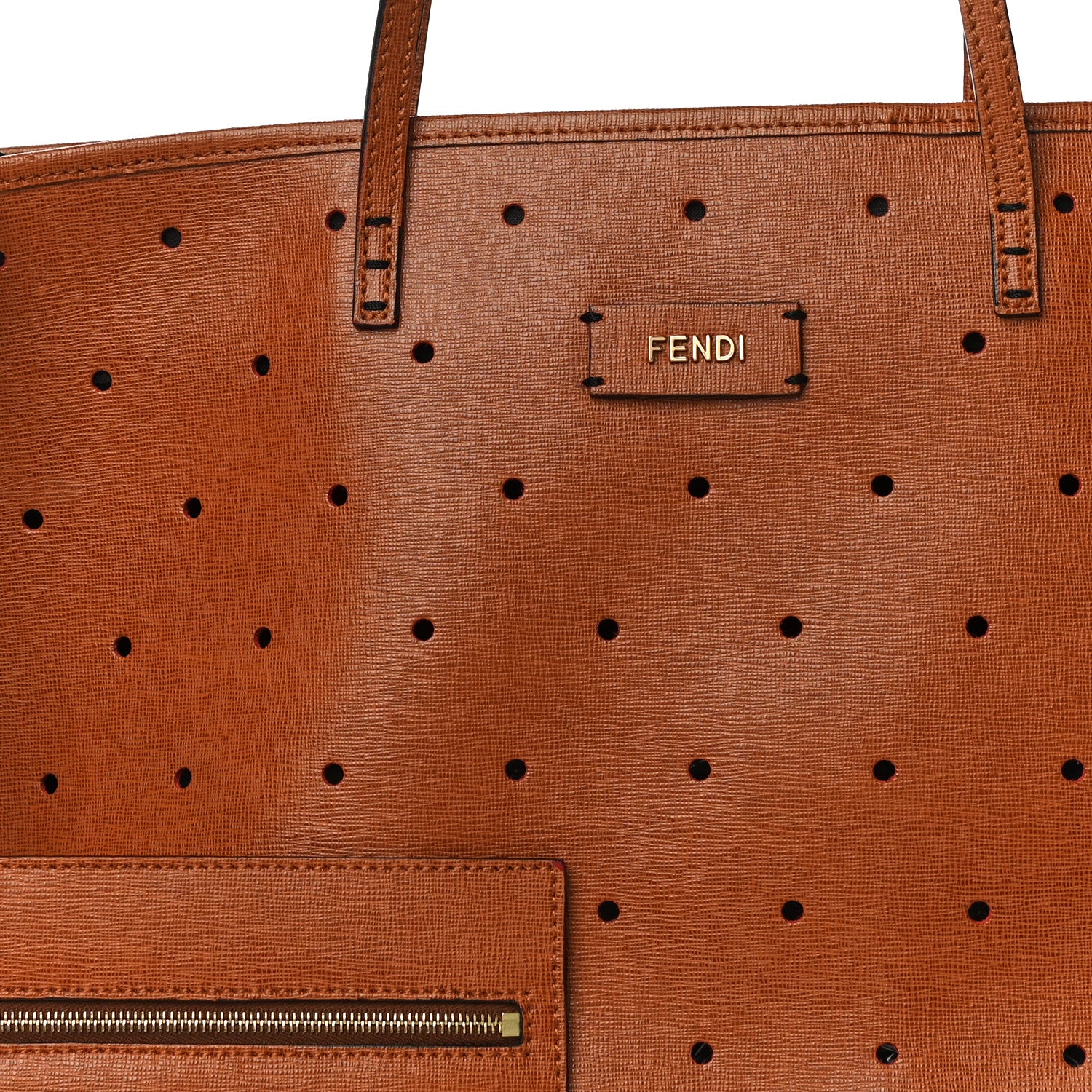 Fendi Vitello Zucca Perforated Medium Roll Tote Miel Rosso Tobacco 9 of 15