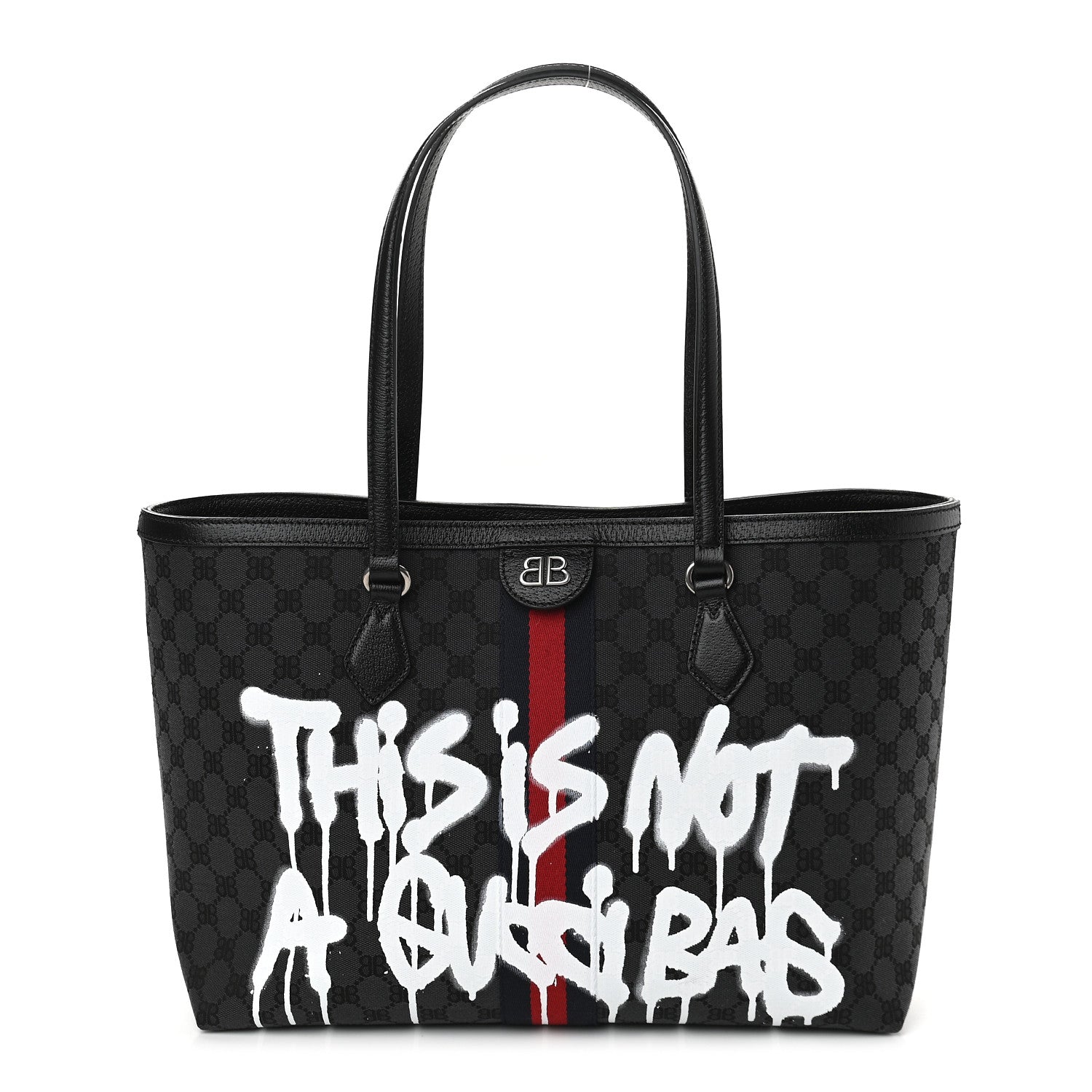 Gucci X BALENCIAGA BB Monogram Web Graffiti Medium Ophidia Shopping Tote Black 1 of 9
