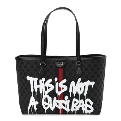 Gucci X BALENCIAGA BB Monogram Web Graffiti Medium Ophidia Shopping Tote Black 1 of 9